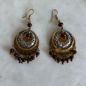 Bohemian Style with Dangle Silver Tone and Gold Tone with Burgundy Beads
